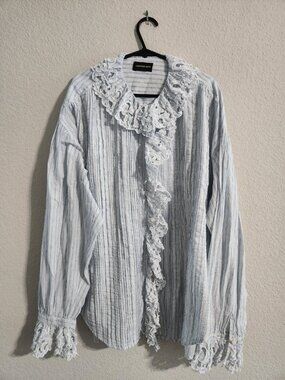 Laurence Bras Striped Cotton Ruffle Blouse Bohemian Button up size 2 (US 8)
